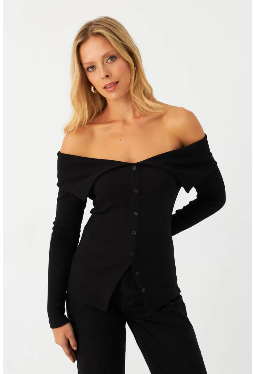 Kadın Siyah Kaşkorse Bluz RLO3032-9