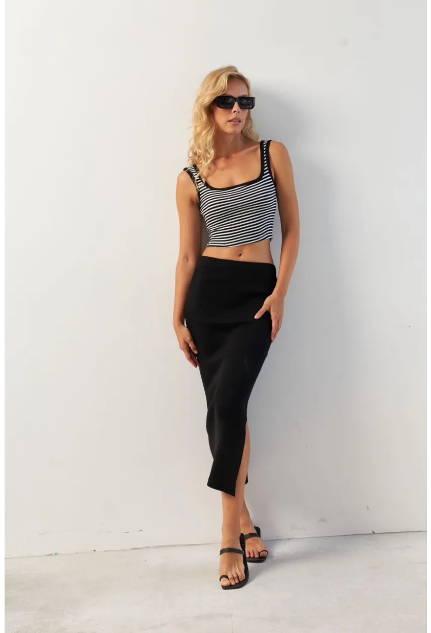 Kadın Siyah Kaşkorse Midi Etek XL2034