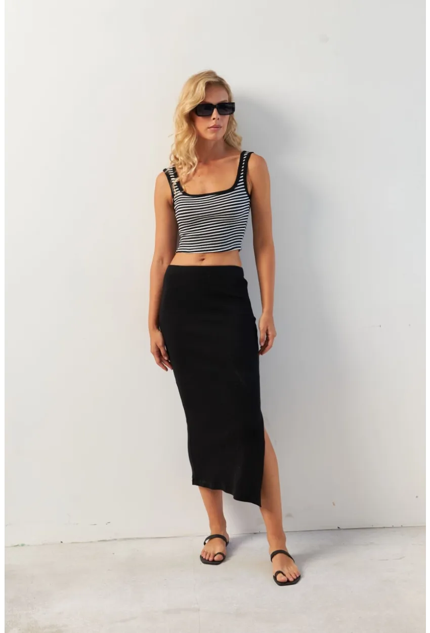 Kadın Siyah Kaşkorse Midi Etek XL2034