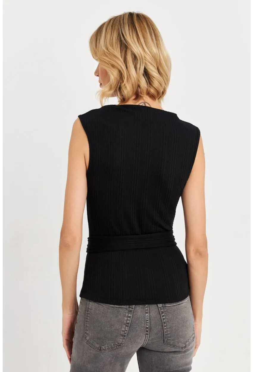 Kadın Siyah Kemer Aksesuarlı Bluz TF67