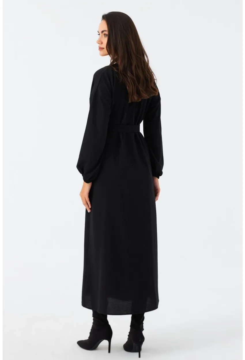 Kadın Siyah Kemerli Maxi Gömlek Elbise MASF17