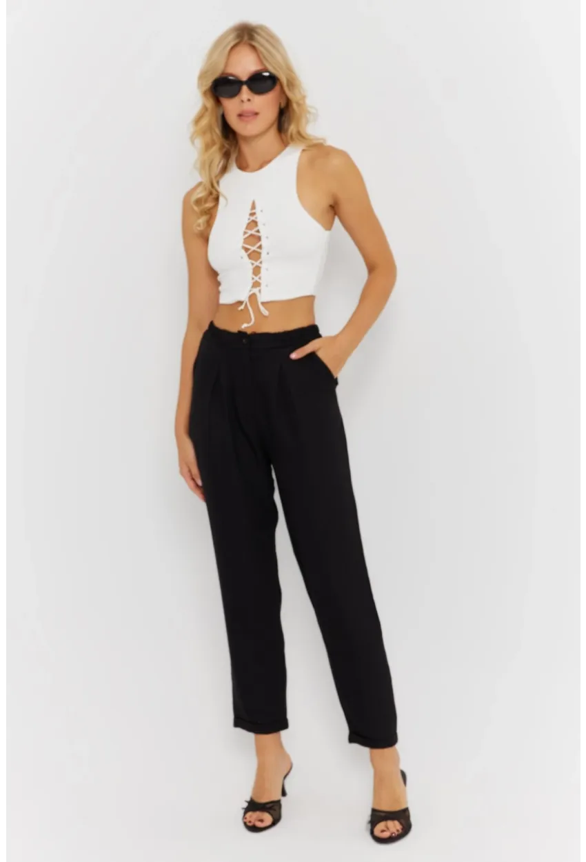 Kadın Siyah Keten Pantolon DMR340