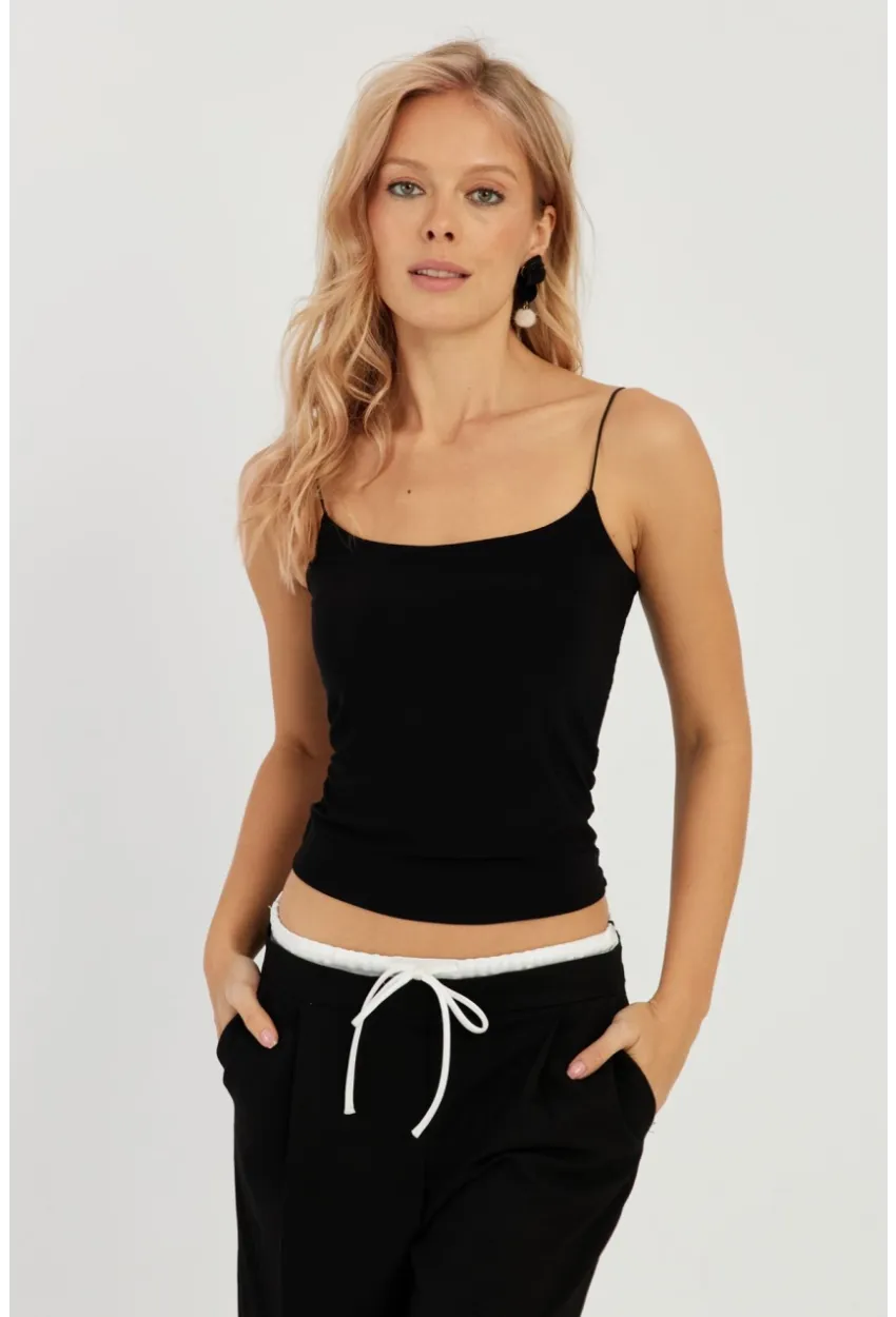 Kadın Siyah-Kırmızı İkili İp Askılı Bluz GÇ158