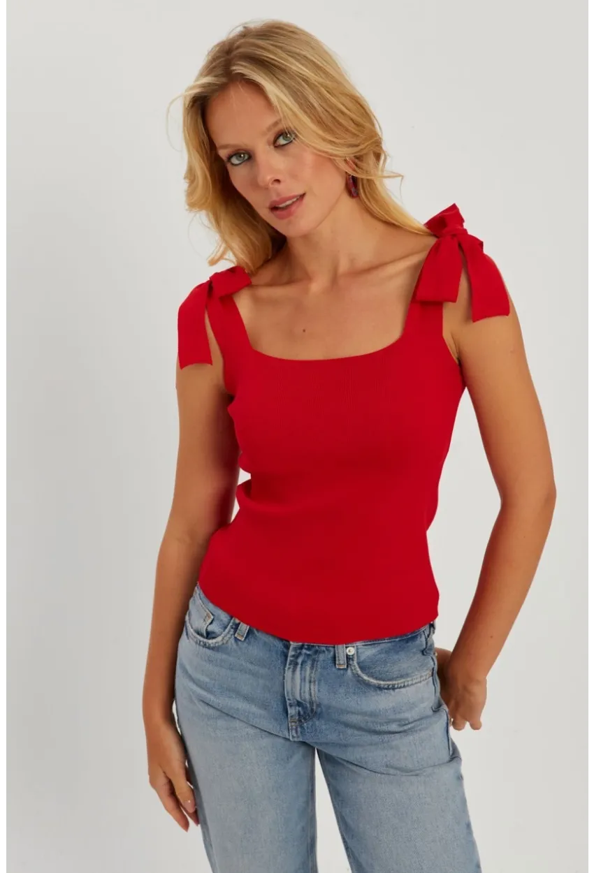 Kadın Siyah-Kırmızı İkili Triko Bluz YV271