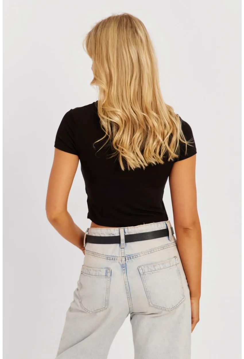 Kadın Siyah Kısa Bluz CY444