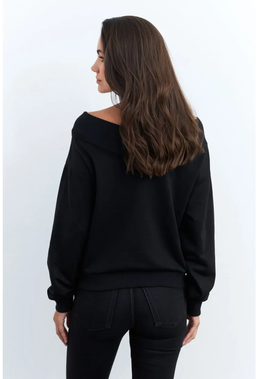 Kadın Siyah Kısa Sweatshirt TF16