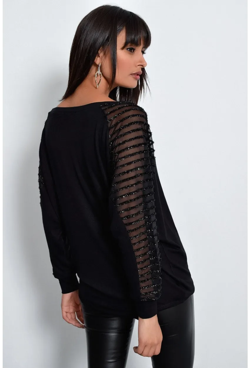 Kadın Siyah Kol Detaylı Bluz BK3027