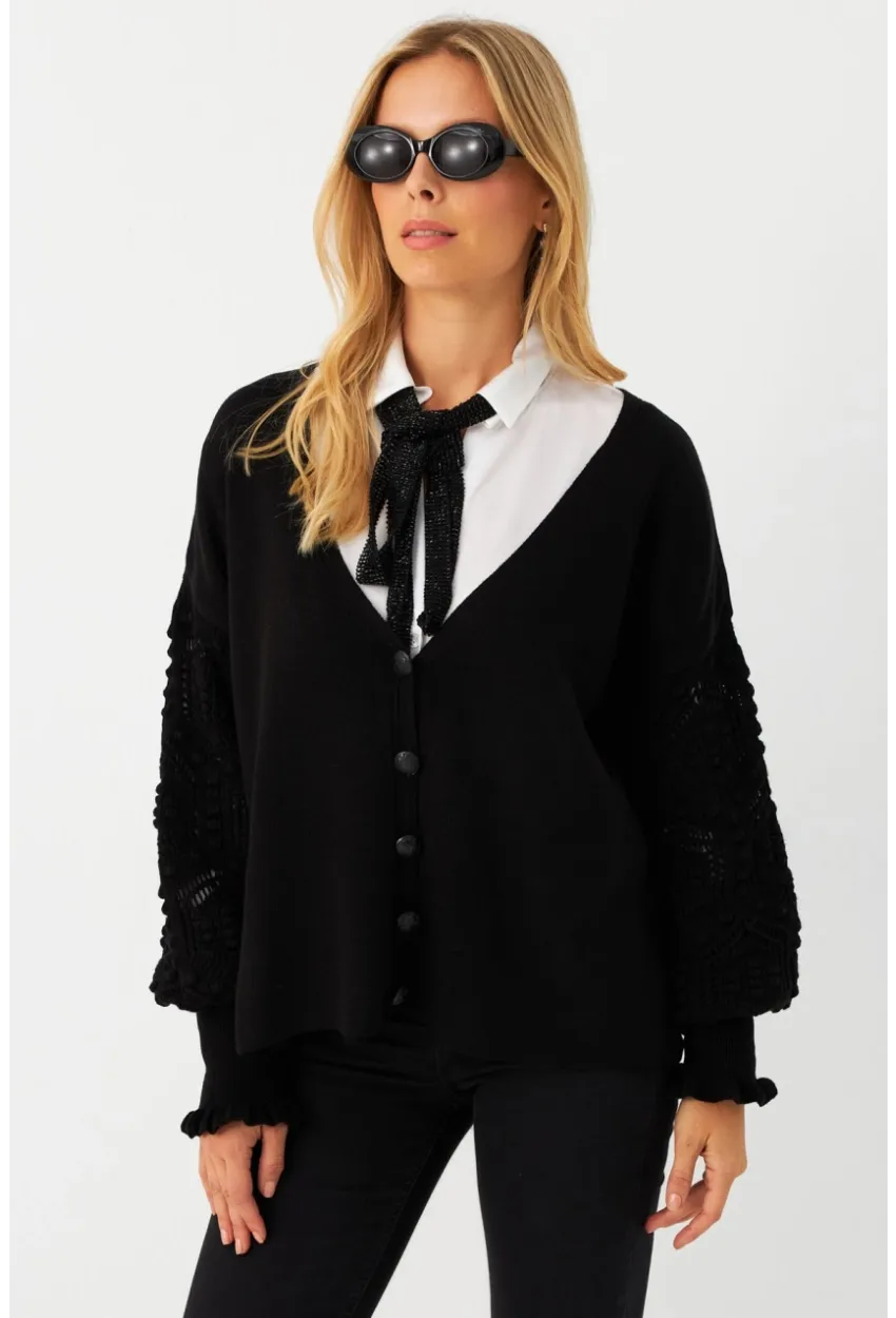 Kadın Siyah Kolları Örme Hırka MSE800