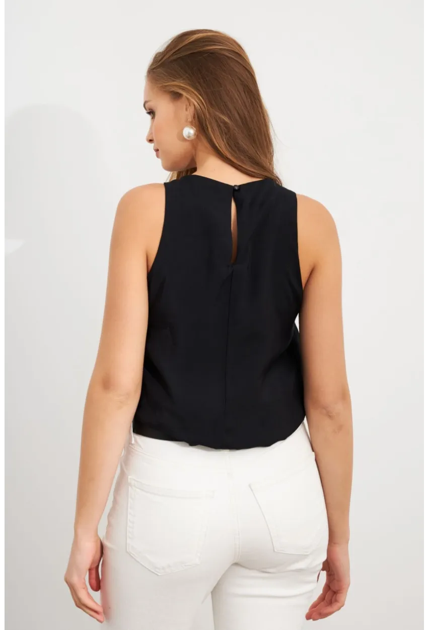 Kadın Siyah Kolsuz Balon Bluz SAN101