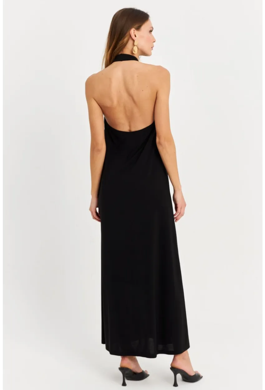 Kadın Siyah Kolsuz Midi Elbise TF73