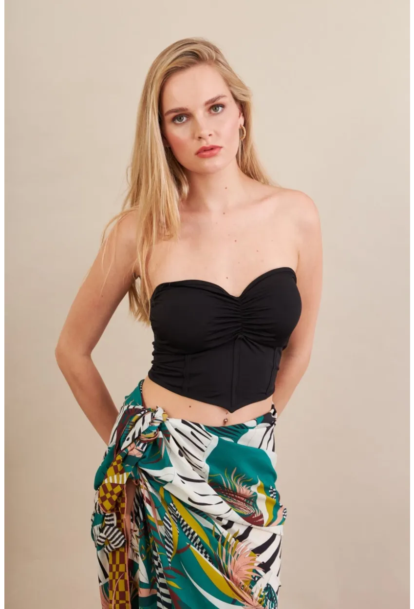 Kadın Siyah Korse Dikişli Crop Bluz AN6025