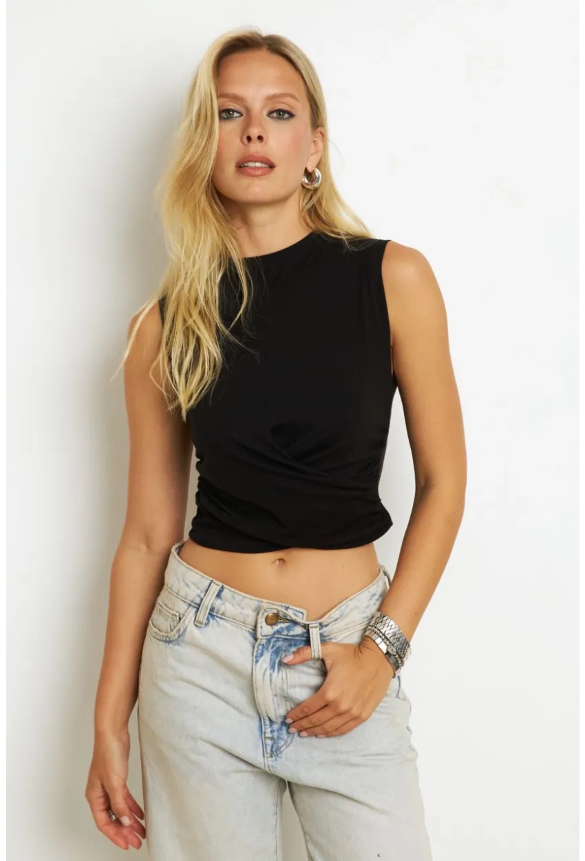 Kadın Siyah Kruvaze Bluz YZ1105