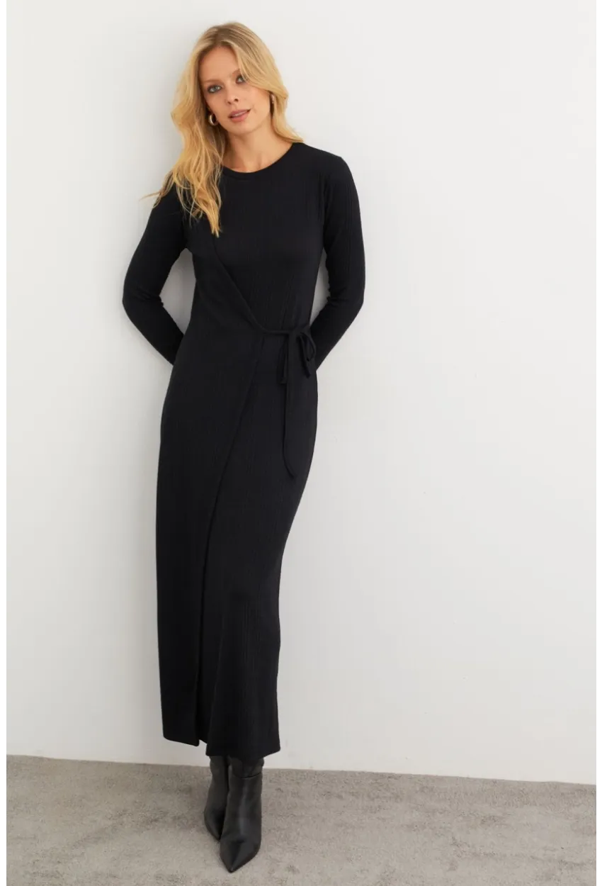 Kadın Siyah Kruvaze Maxi Elbise MTF31