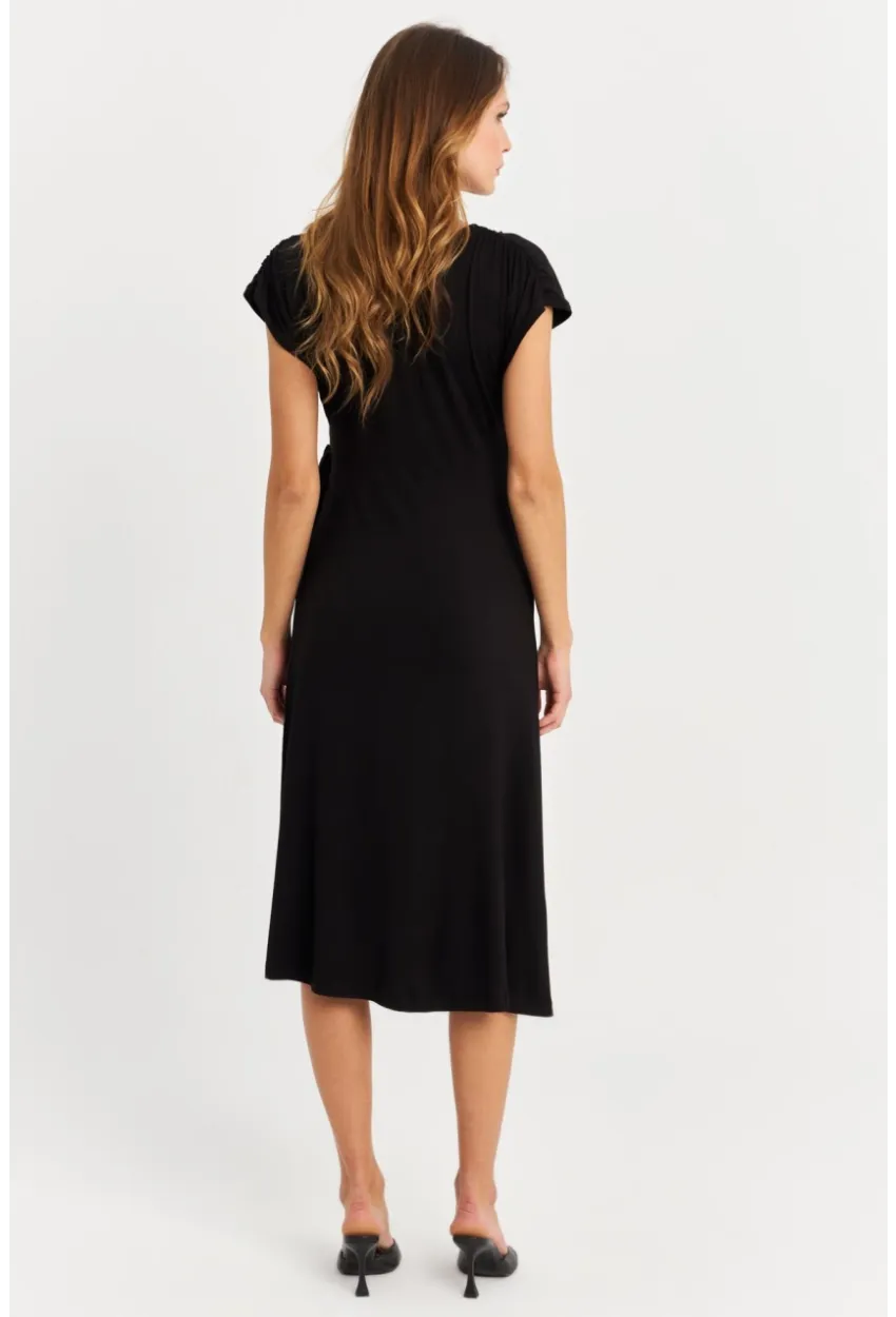 Kadın Siyah Kruvaze Midi Elbise EY3044