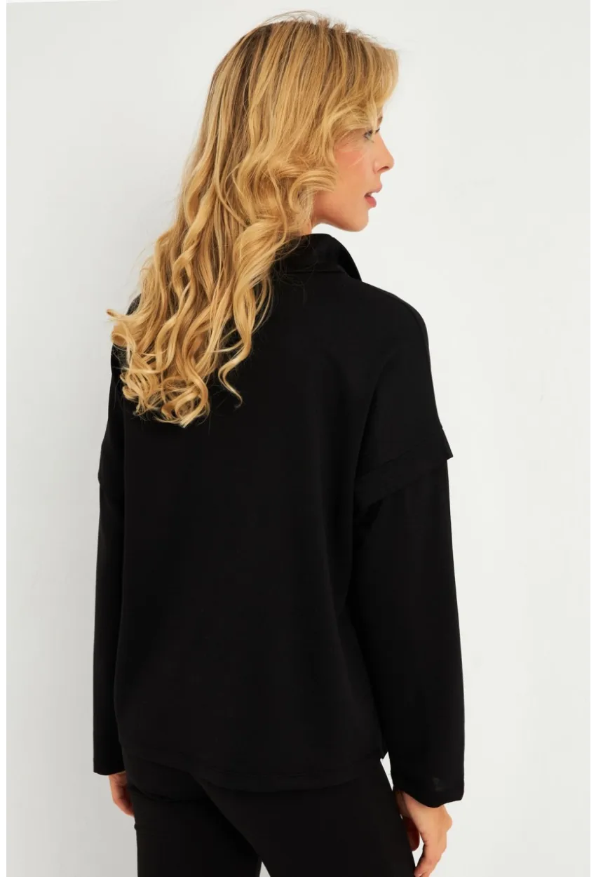 Kadın Siyah Kuşgözlü Sweatshirt TF04