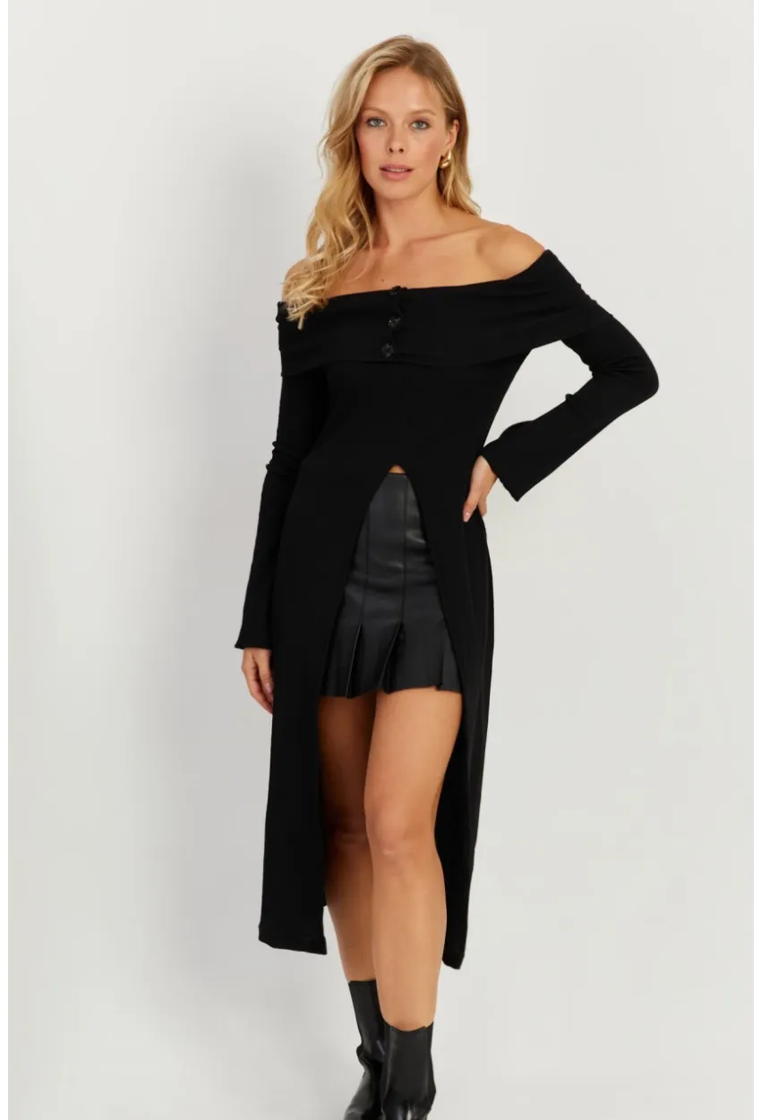 Kadın Siyah Madonna Yaka Tunik EY2710