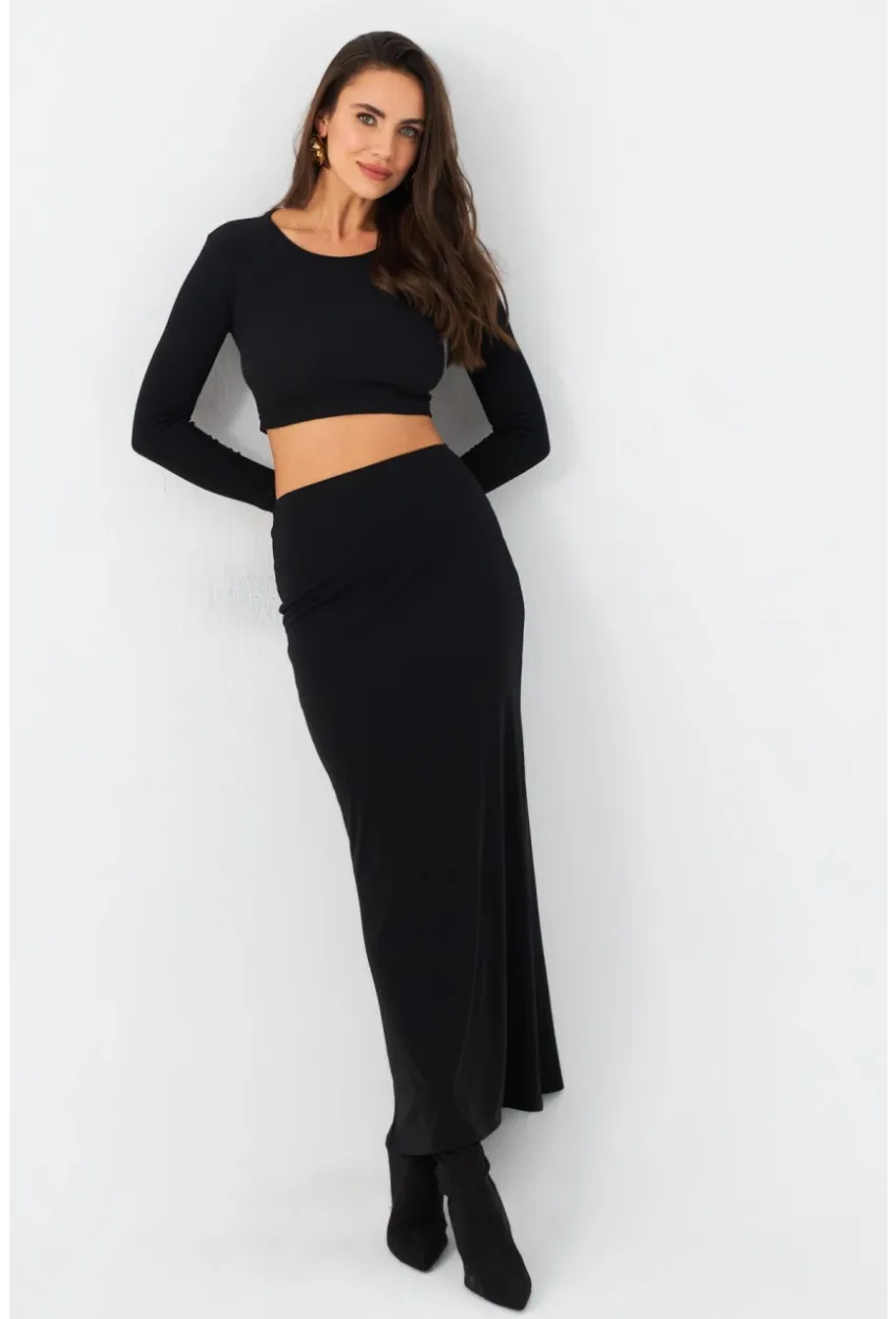Kadın Siyah Maxi Etek RX445