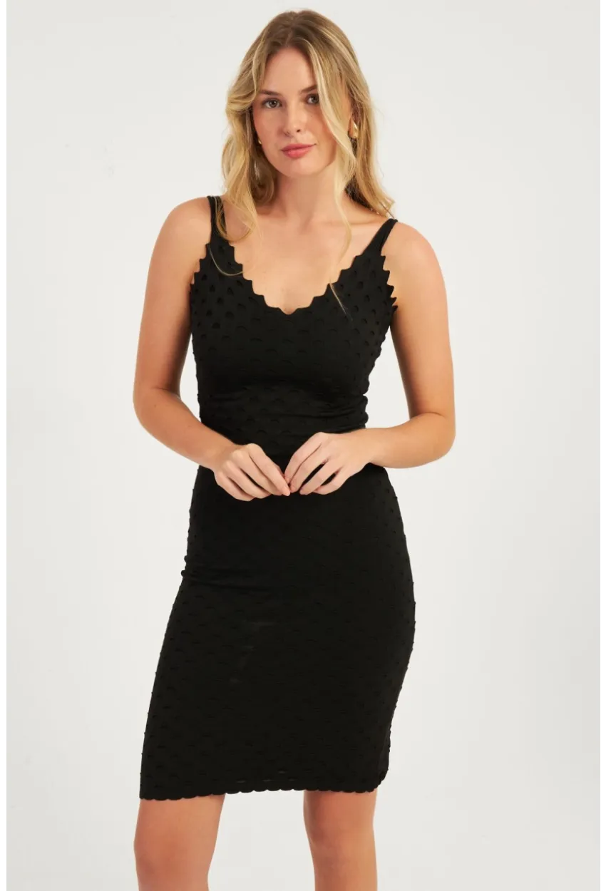 Kadın Siyah Merdiven Yaka Büzgülü Midi Elbise YZ3048