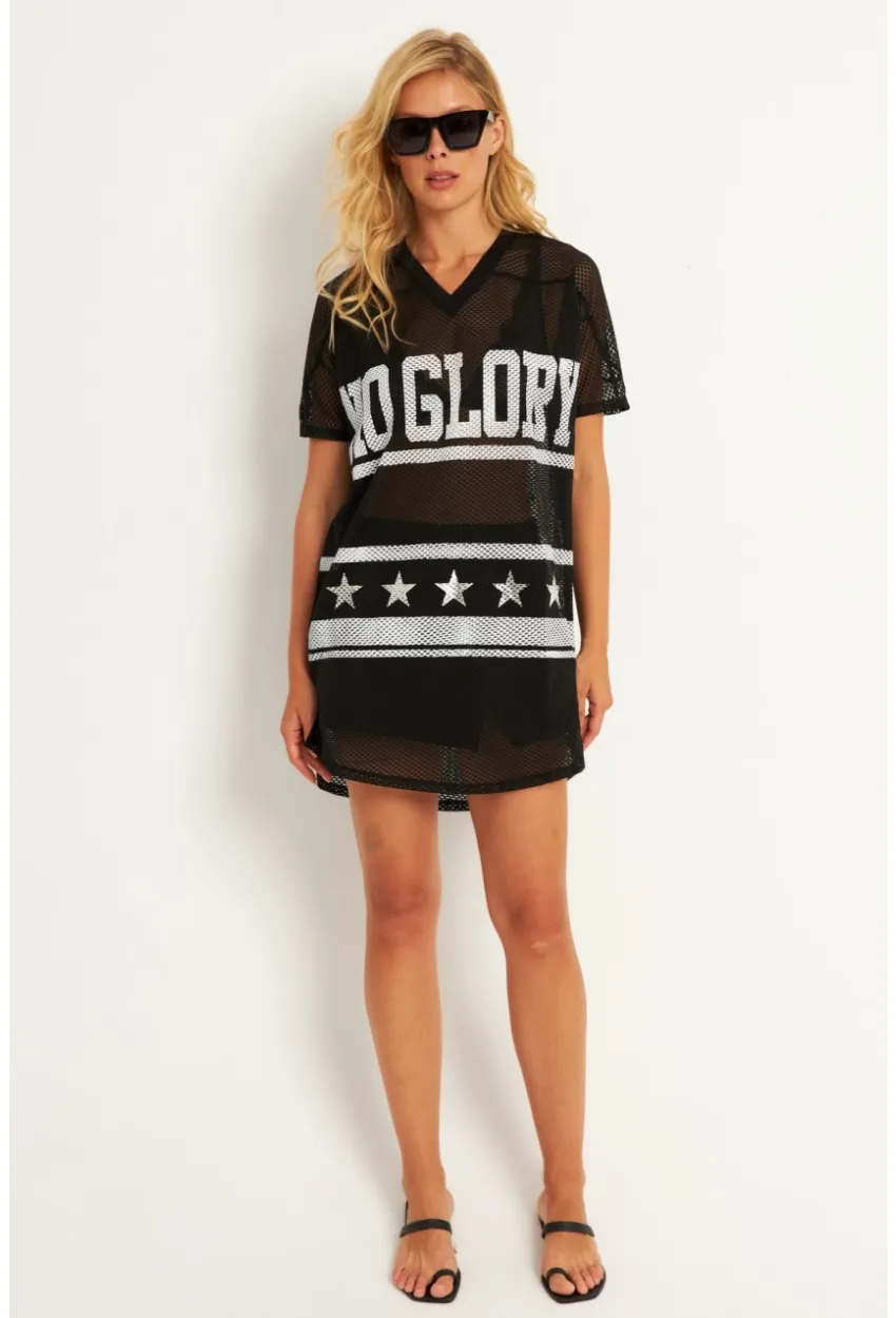 Kadın Siyah Mini File Baskılı Elbise TH1112