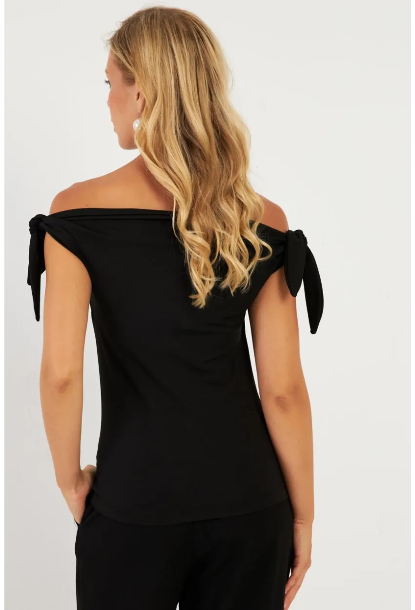 Kadın Siyah Omuz Bağlamalı Bluz EY2851