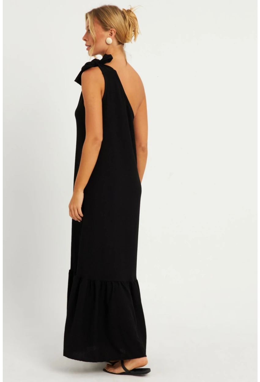 Kadın Siyah Omuz Fiyonklu Bürümcük Midi Elbise EY2800