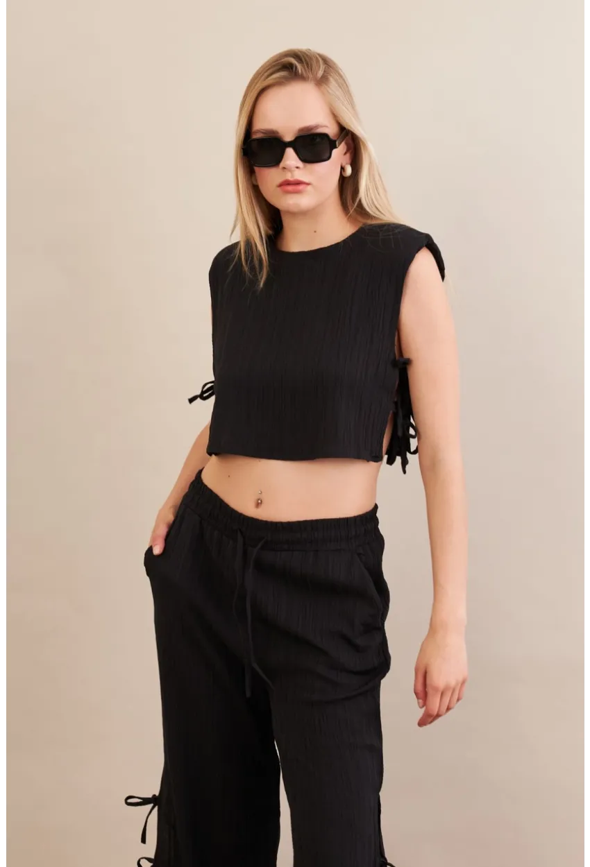 Kadın Siyah Omuzları Vatkalı Alt Üst Takım KED002