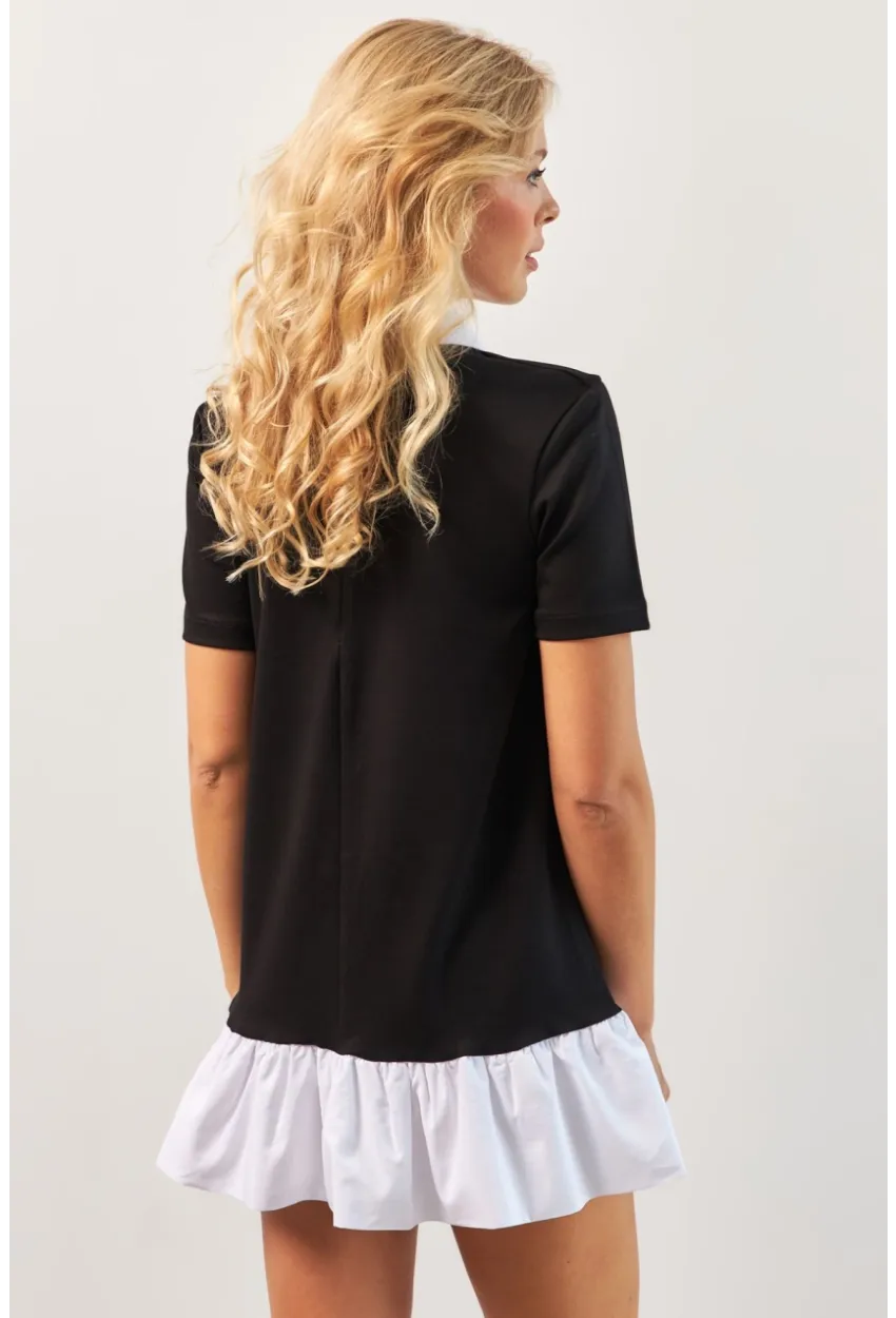 Kadın Siyah Omuzları Vatkalı Volanlı Mini Elbise KED4247