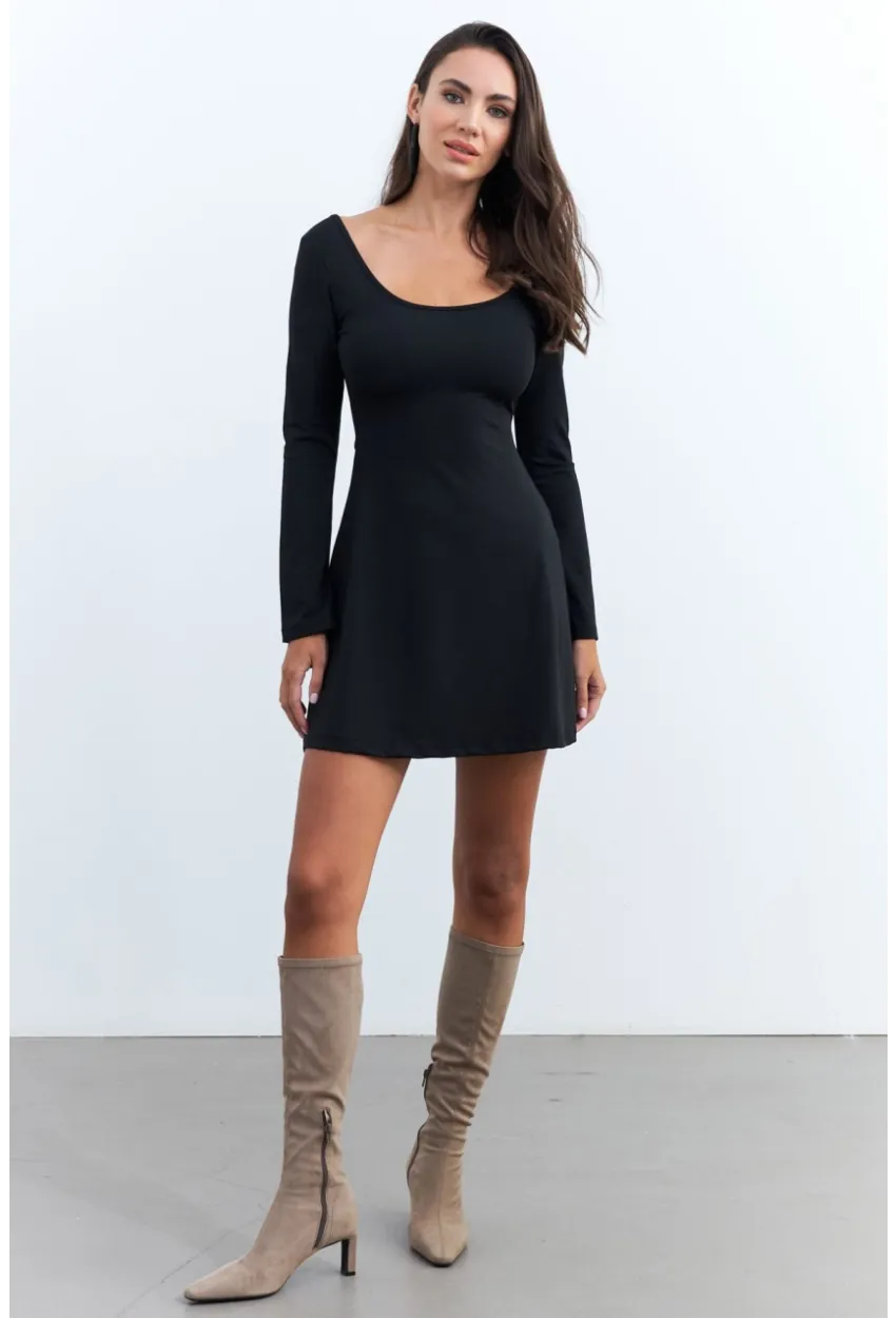 Kadın Siyah Ön Arka U Mini Elbise DMR400