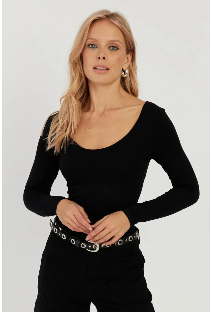 Kadın Siyah Ön Arka U Yaka Bluz LPP1265