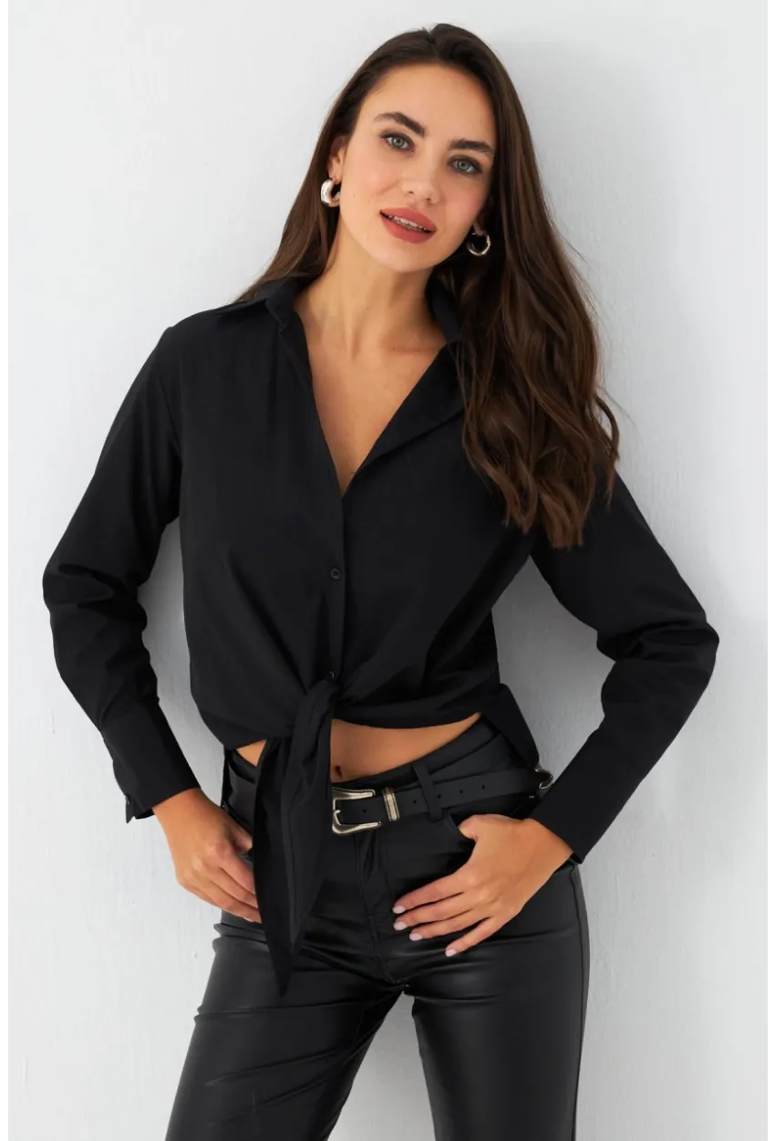Kadın Siyah Önü Bağlamalı Gömlek ZER417