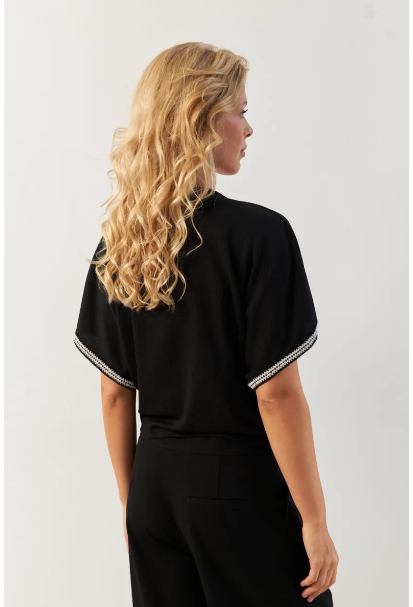 Kadın Siyah Önü Büzgülü Bluz XL2039