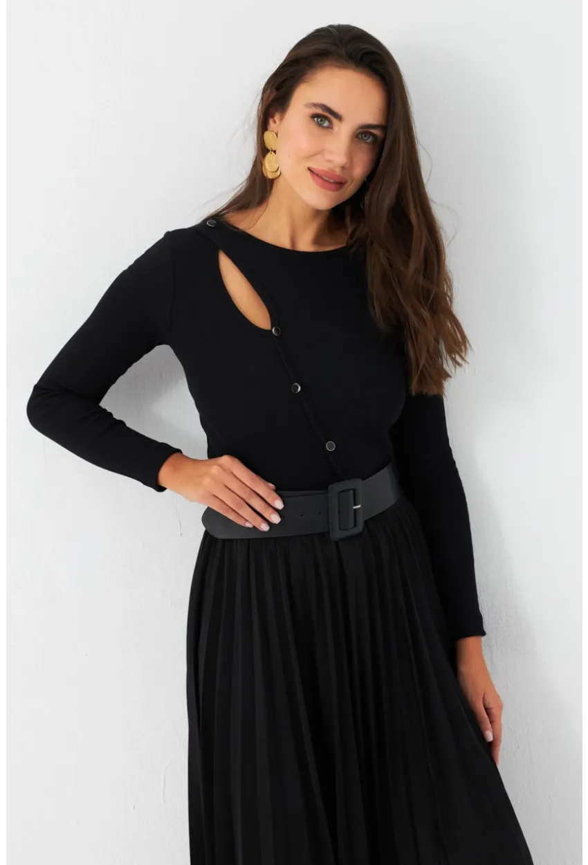 Kadın Siyah Önü Damla Kaşkorse Bluz EY2974