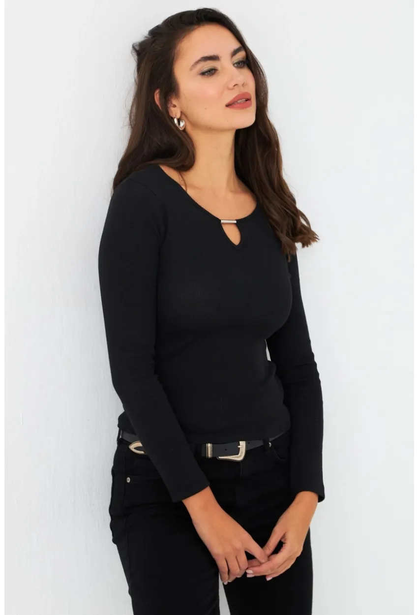Kadın Siyah Önü Damla Kaşkorse Bluz GA100