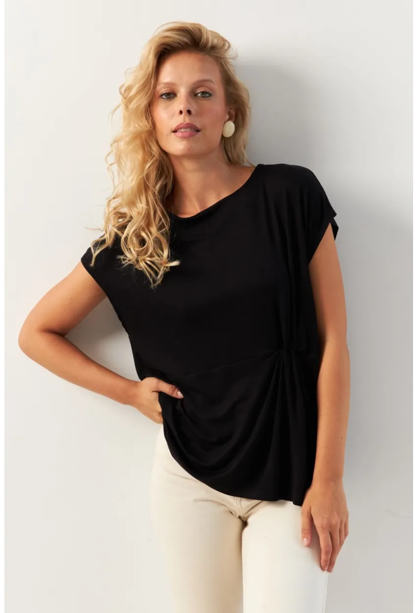 Kadın Siyah Önü Düğümlü Bluz AYD348