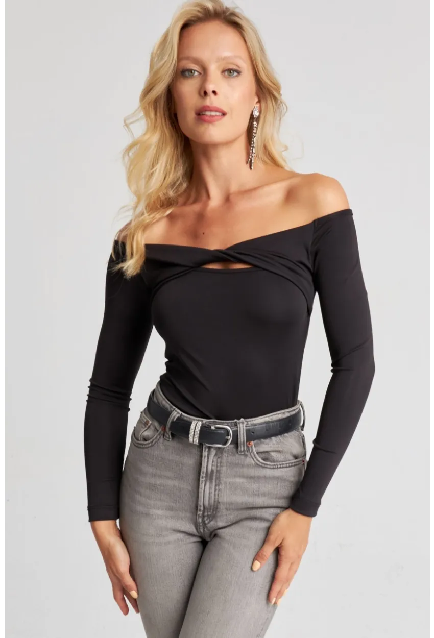 Kadın Siyah Önü Düğümlü Bluz EY2677