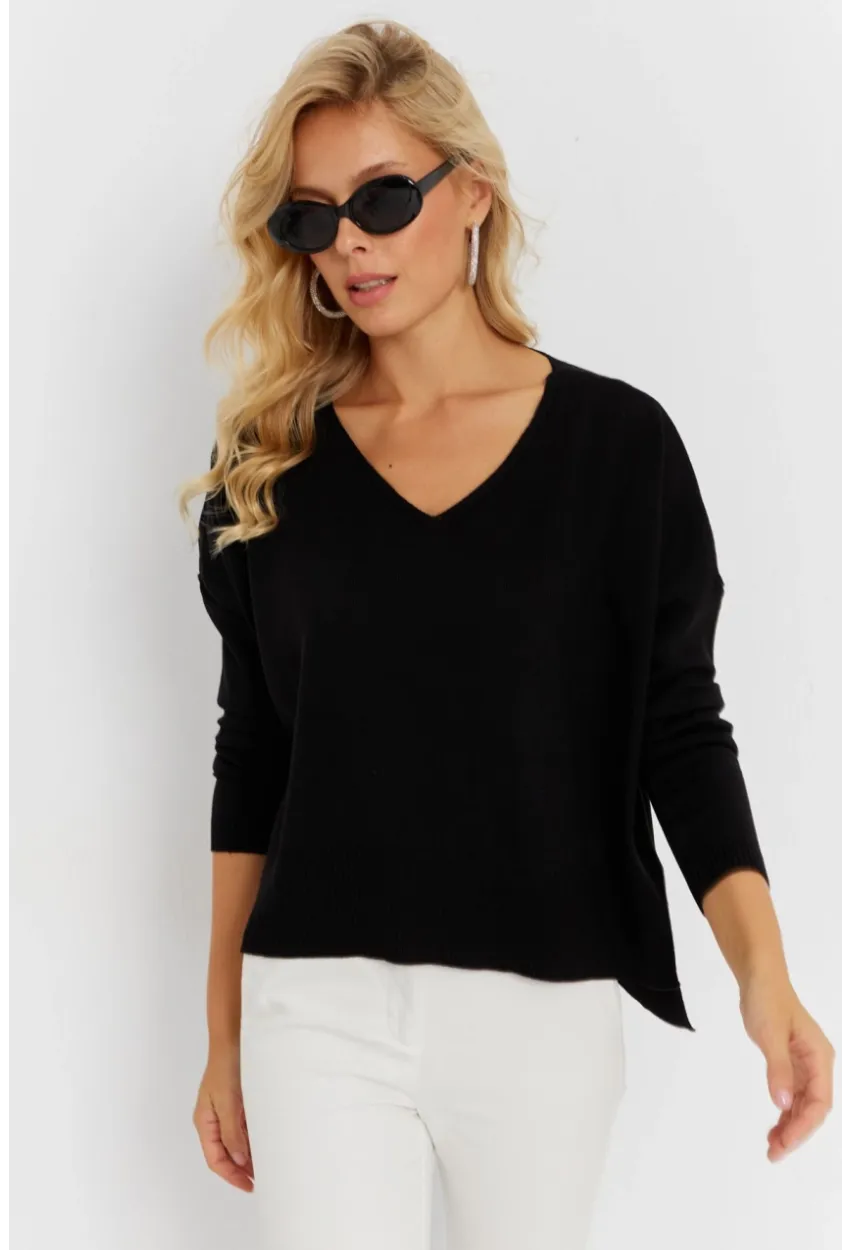 Kadın Siyah Önü Kısa Triko Kazak YİL551