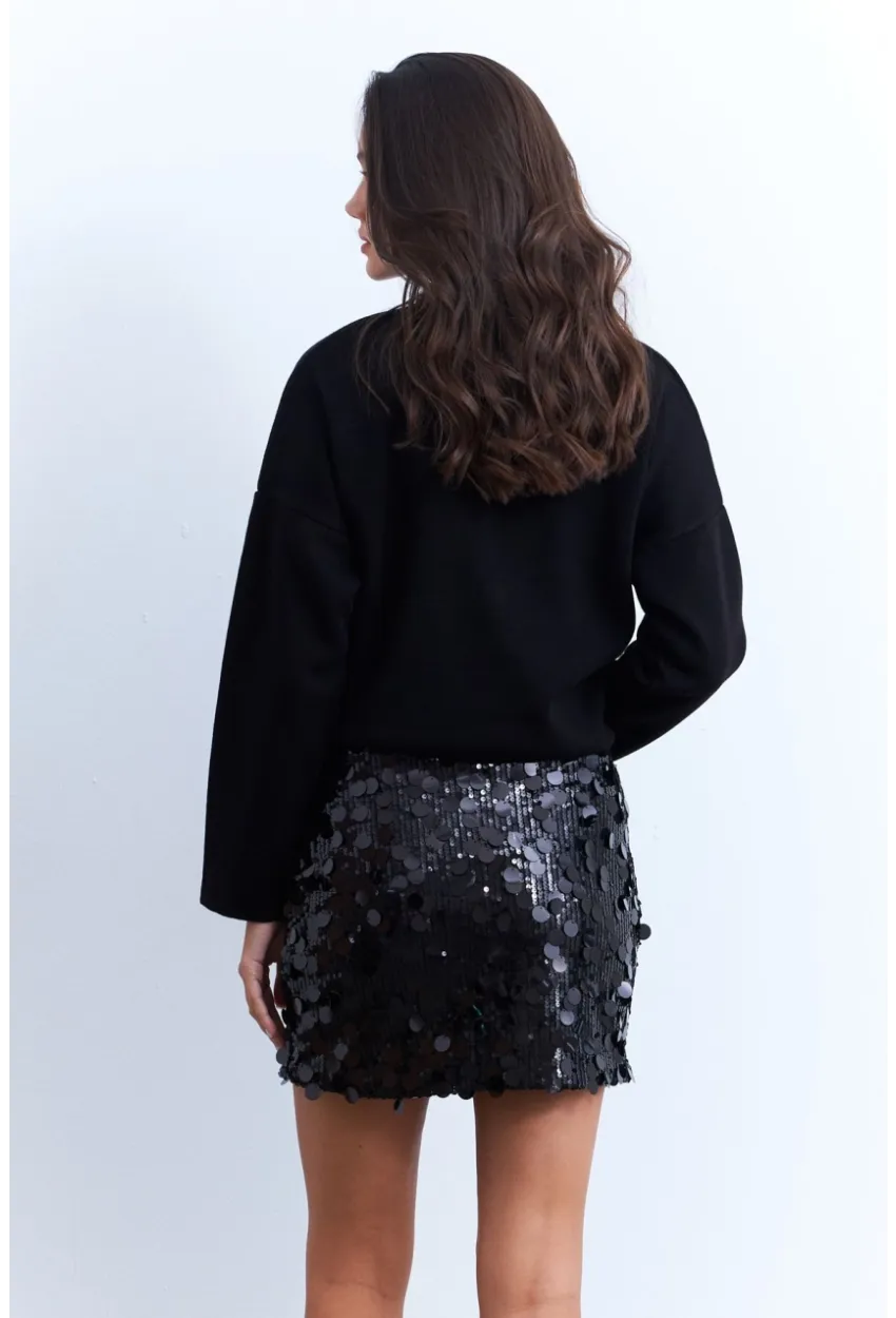 Kadın Siyah Payetli Astarlı Mini Etek YNT2442