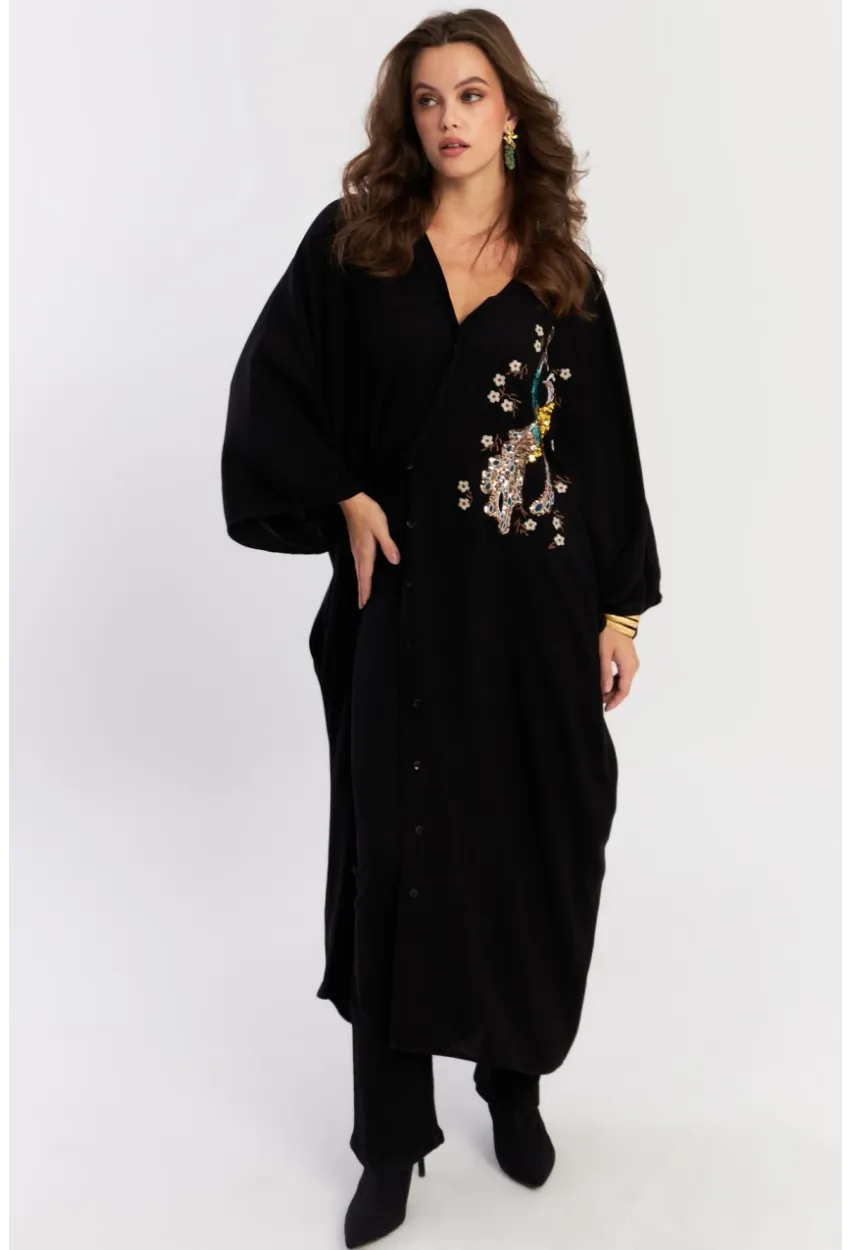 Kadın Siyah Payetli Salaş Maxi Elbise ALO130