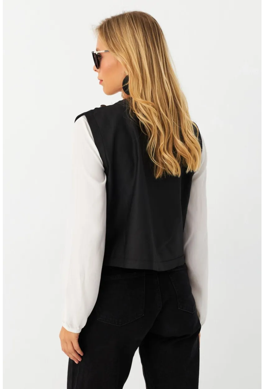 Kadın Siyah Payetli Yelek QS5938