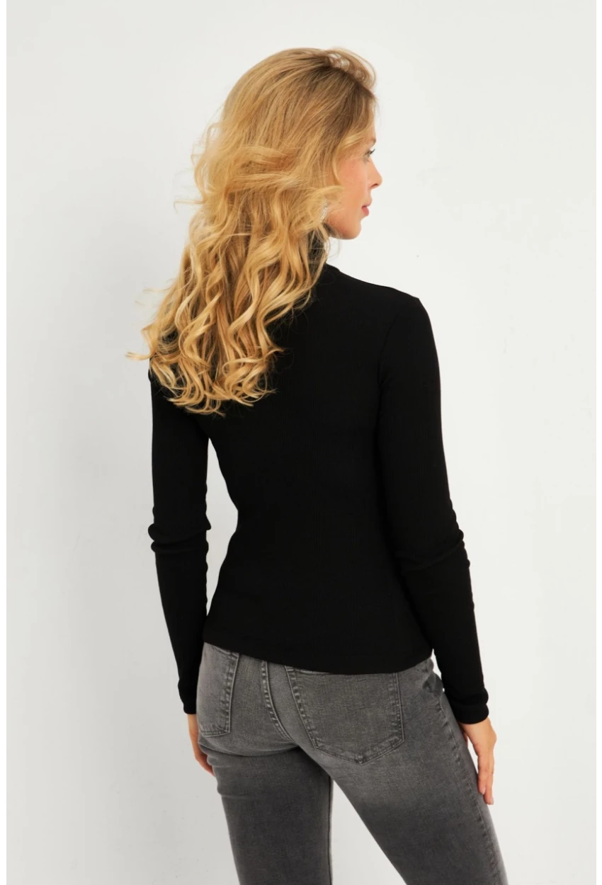 Kadın Siyah Pencereli Balıkçı Yaka Bluz EY2909