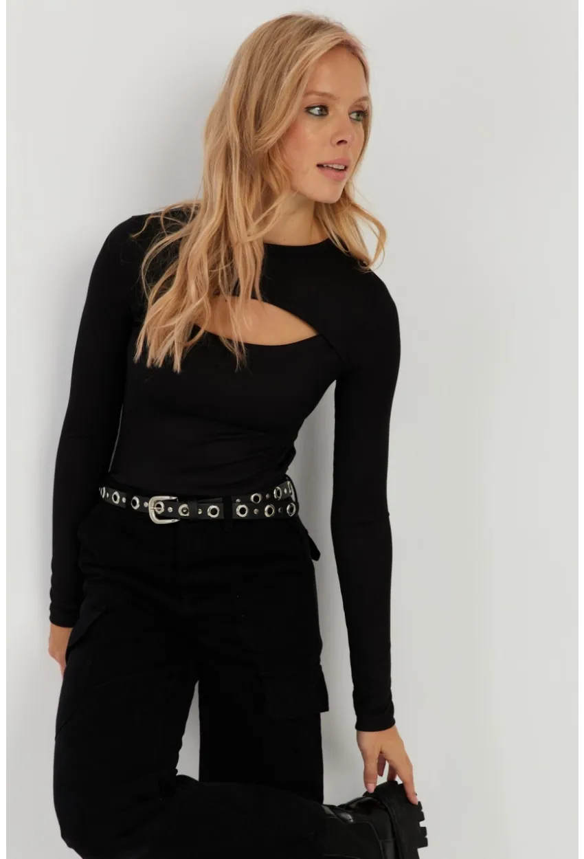 Kadın Siyah Pencereli Bluz LPP1256