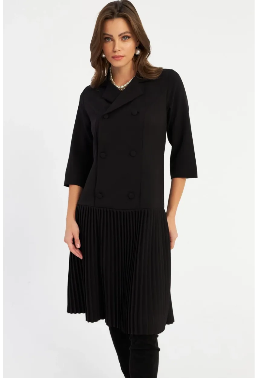 Kadın Siyah Pileli Blazer Midi Elbise MERA100