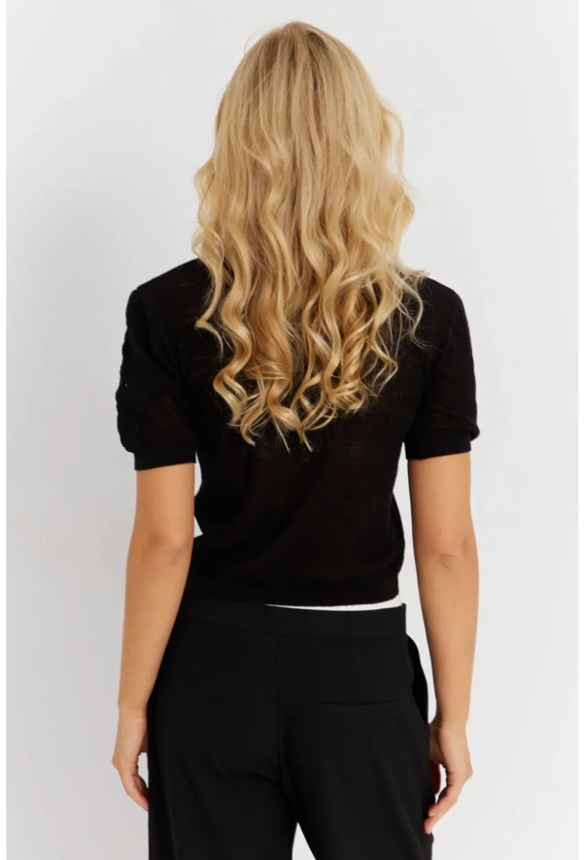 Kadın Siyah Pointelle Triko Bluz KZ3197