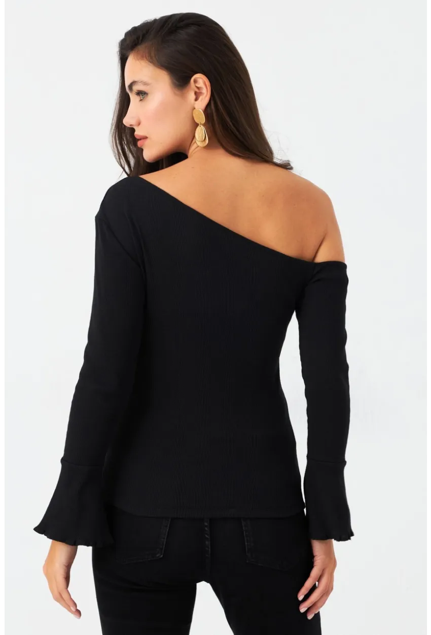 Kadın Siyah Prenses Kol Kaşkorse Bluz TF34