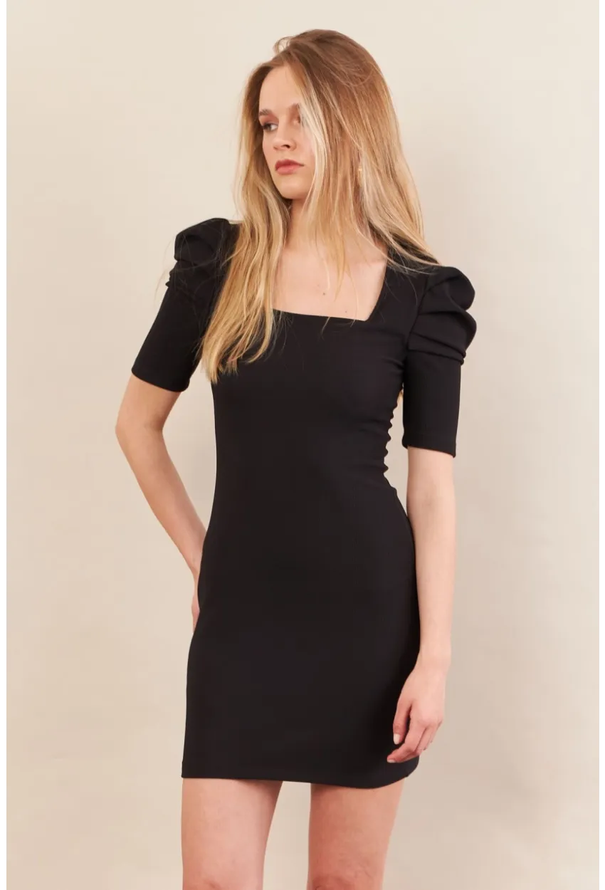 Kadın Siyah Prenses Kol Mini Elbise MOD202