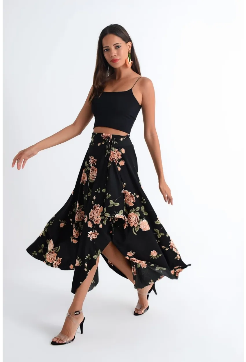 Kadın Siyah-Pudra Asimetrik Etek LV81