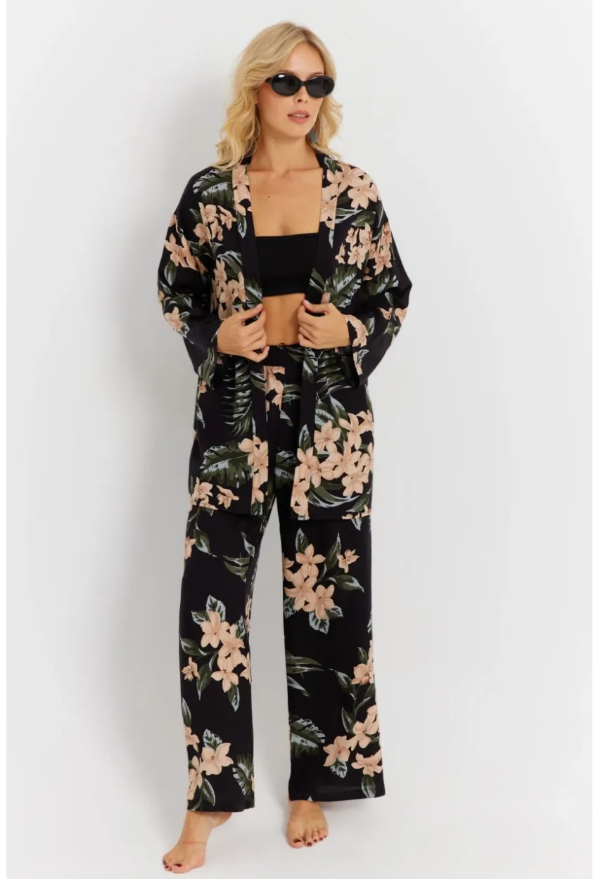 Kadın Siyah-Pudra Desenli Alt Üst Takım  GÇ168