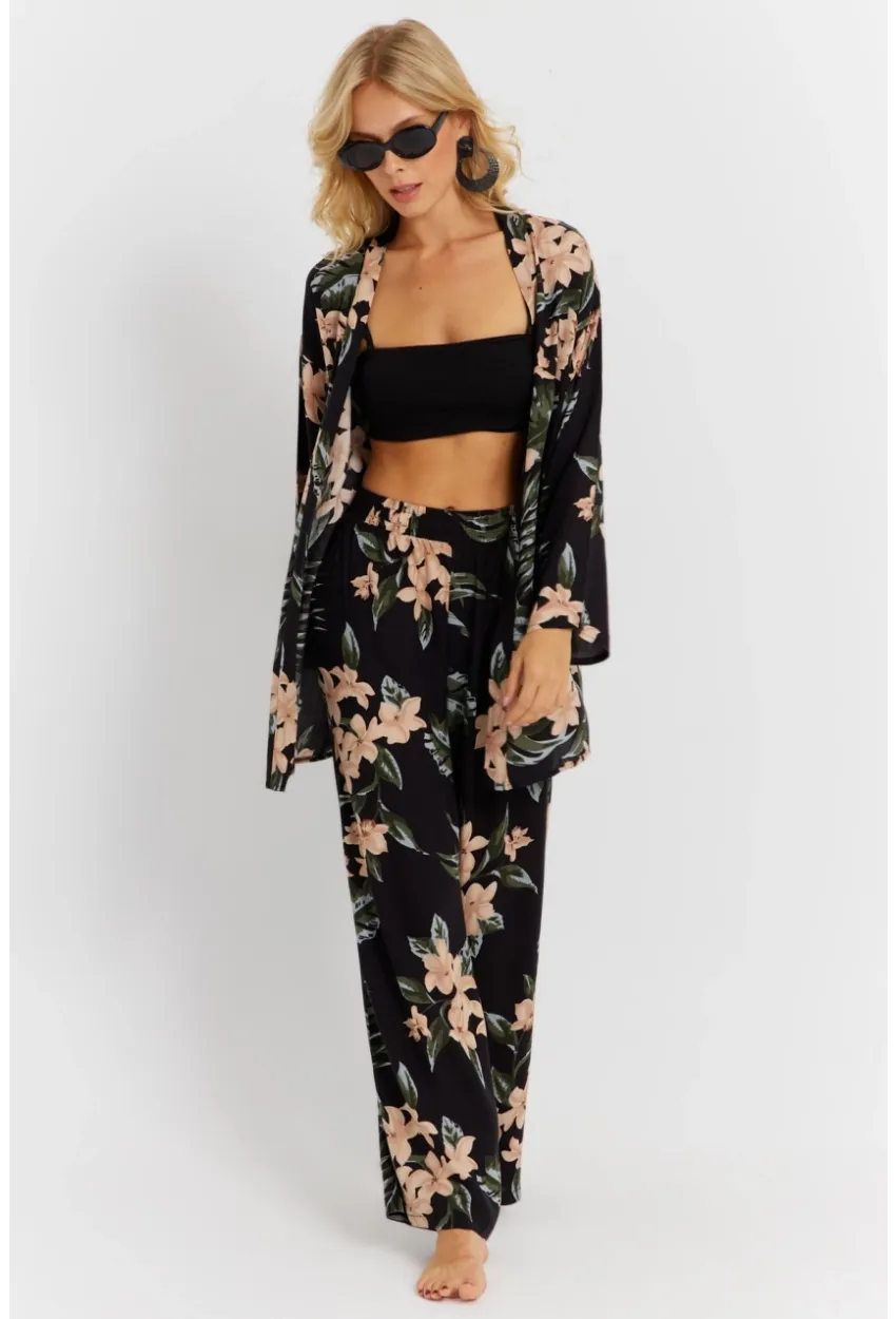 Kadın Siyah-Pudra Desenli Alt Üst Takım  GÇ168