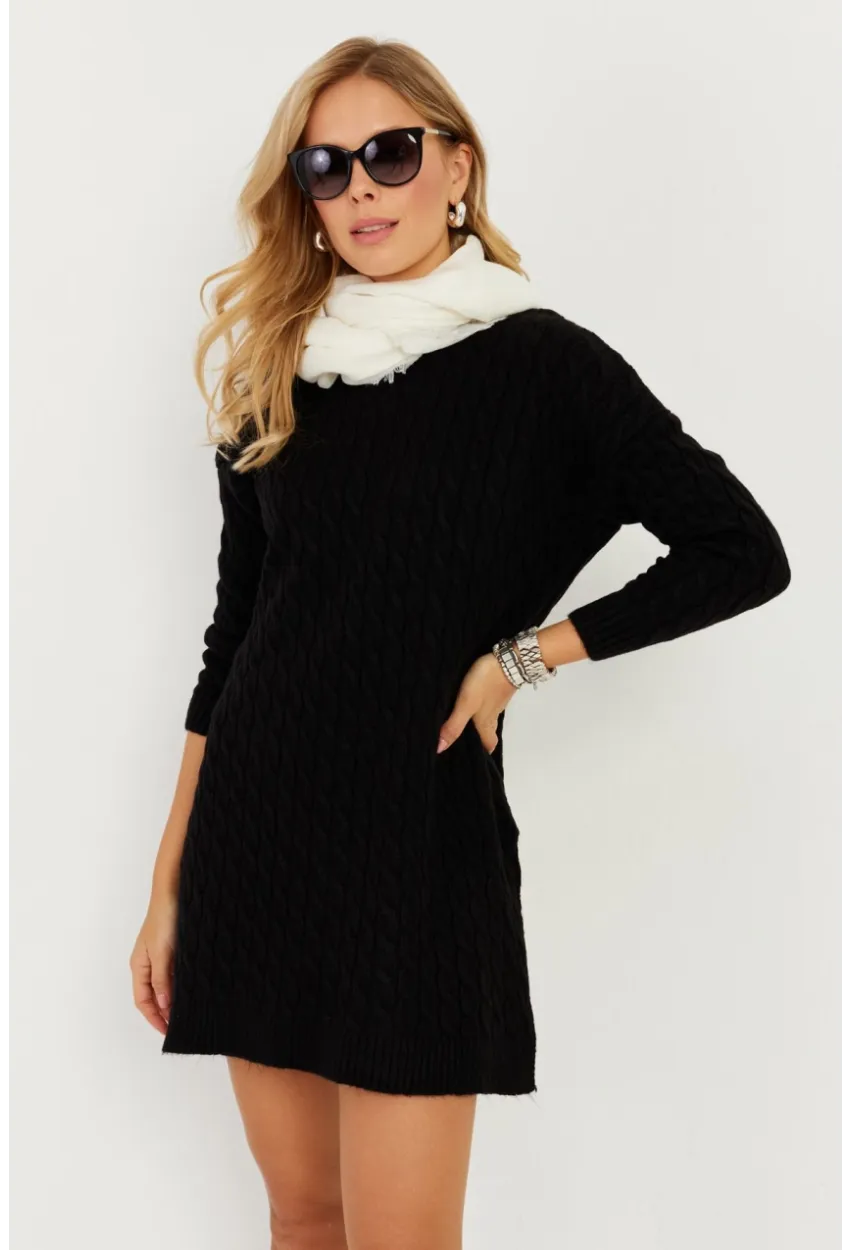 Kadın Siyah Saç Örgülü Triko Tunik KZ2505