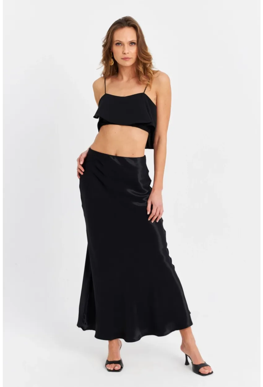 Kadın Siyah Saten Etek CAR2430